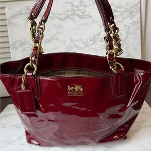 Coach Deep Red Patent Leather Tote